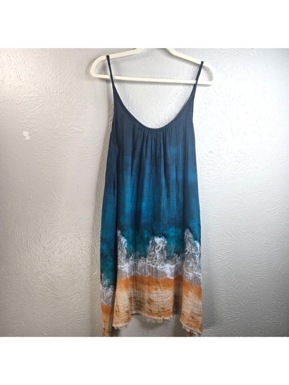 Natural Life Cotton Gauze Mini Tent Dress Blue Sleeveless Coastal Beach Vacation - Picture 3 of 10